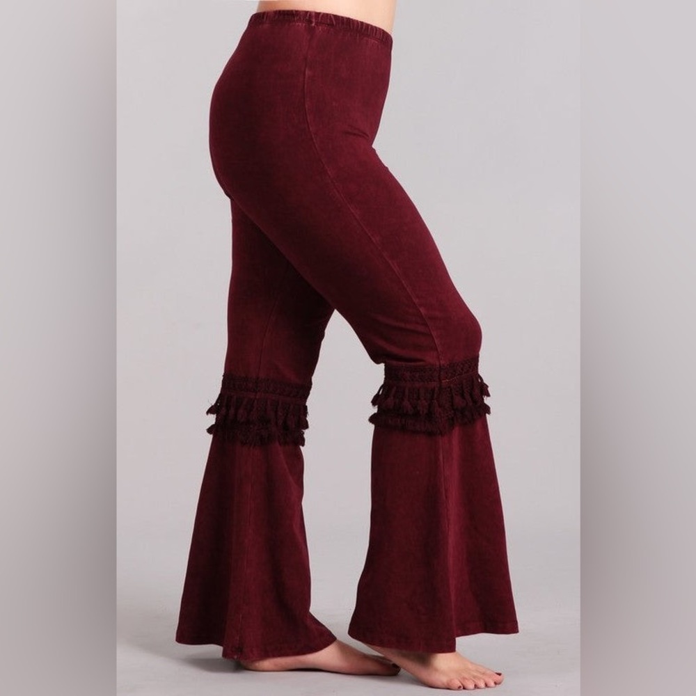 Chatoyant Mineral Washed Fringed Tassel Boho Bell Bottoms